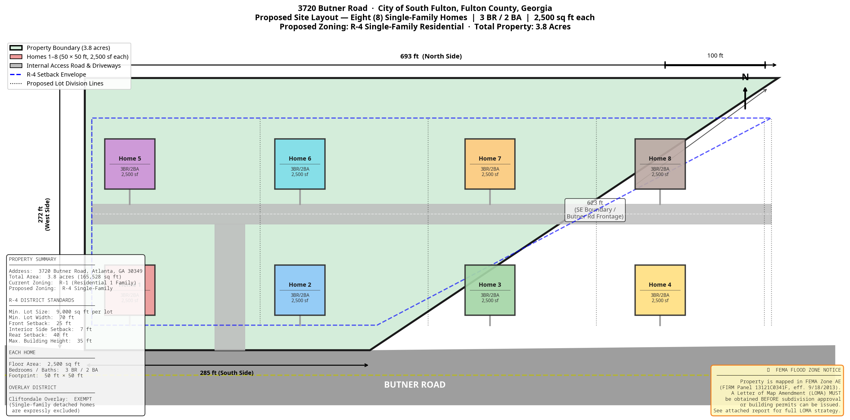 Conceptual site layout for 8 homes at 3720 Butner Road